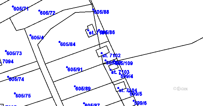 Parcela st. 7102 v KÚ Třebíč, Katastrální mapa