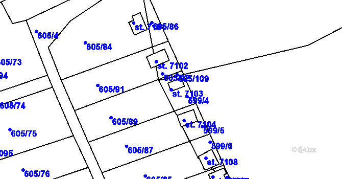 Parcela st. 7103 v KÚ Třebíč, Katastrální mapa