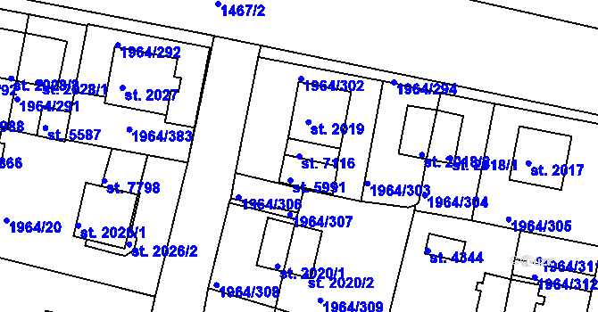 Parcela st. 7116 v KÚ Třebíč, Katastrální mapa