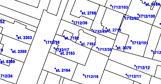 Parcela st. 7193 v KÚ Třebíč, Katastrální mapa
