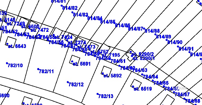 Parcela st. 7195 v KÚ Třebíč, Katastrální mapa