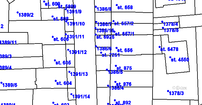Parcela st. 7251 v KÚ Třebíč, Katastrální mapa