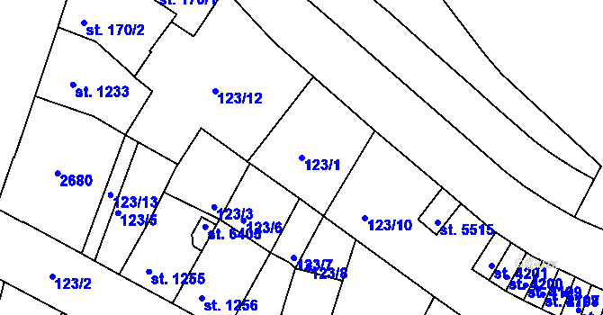 Parcela st. 123/1 v KÚ Třebíč, Katastrální mapa