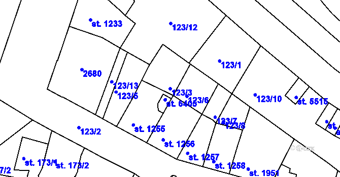 Parcela st. 123/3 v KÚ Třebíč, Katastrální mapa