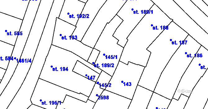 Parcela st. 145/1 v KÚ Třebíč, Katastrální mapa