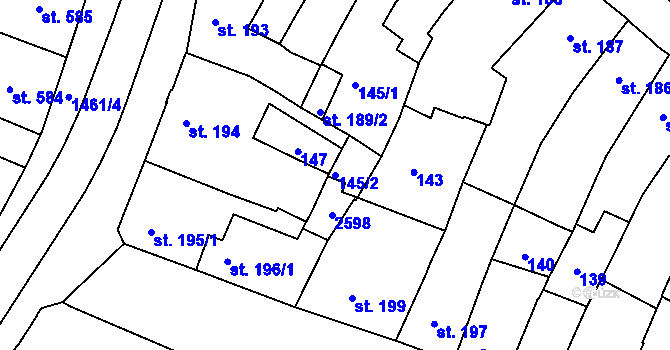Parcela st. 145/2 v KÚ Třebíč, Katastrální mapa