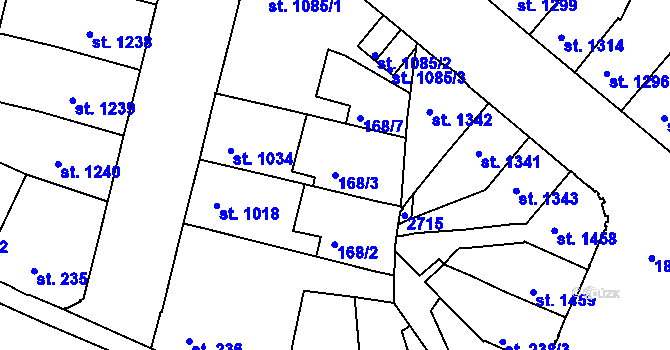 Parcela st. 168/3 v KÚ Třebíč, Katastrální mapa