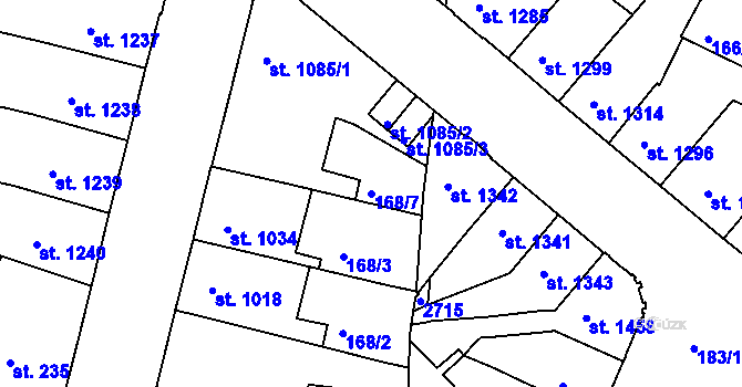 Parcela st. 168/7 v KÚ Třebíč, Katastrální mapa