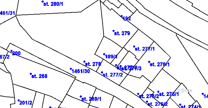 Parcela st. 189/1 v KÚ Třebíč, Katastrální mapa