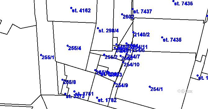 Parcela st. 255/2 v KÚ Třebíč, Katastrální mapa