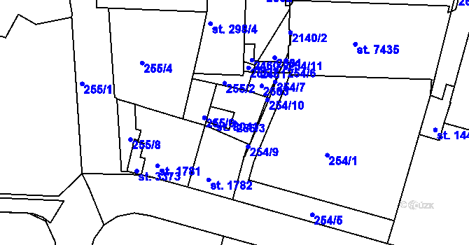 Parcela st. 255/3 v KÚ Třebíč, Katastrální mapa