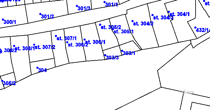 Parcela st. 303/3 v KÚ Třebíč, Katastrální mapa