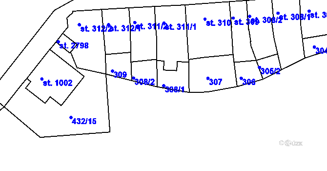 Parcela st. 308/1 v KÚ Třebíč, Katastrální mapa