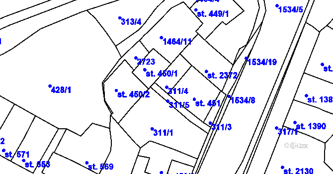 Parcela st. 311/4 v KÚ Třebíč, Katastrální mapa