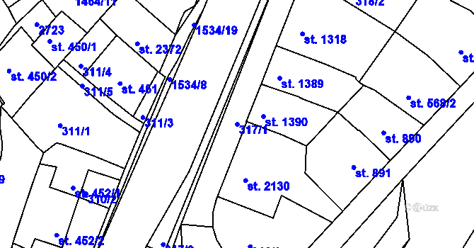 Parcela st. 317/1 v KÚ Třebíč, Katastrální mapa
