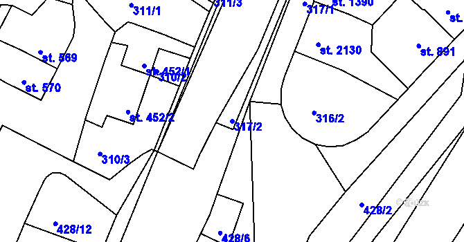 Parcela st. 317/2 v KÚ Třebíč, Katastrální mapa