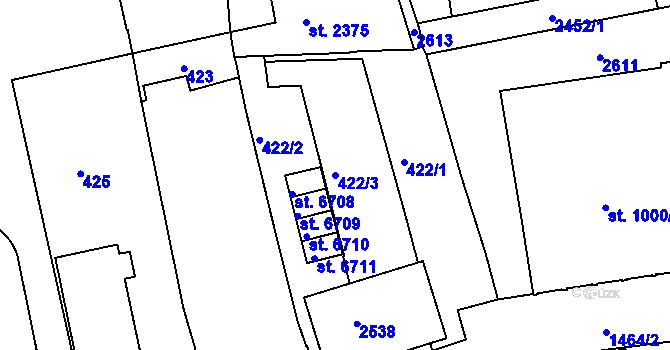Parcela st. 422/3 v KÚ Třebíč, Katastrální mapa
