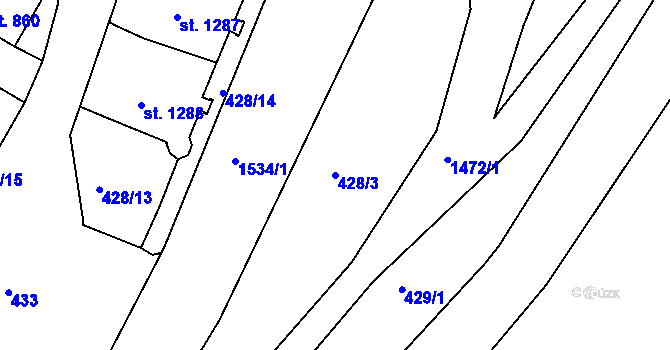 Parcela st. 428/3 v KÚ Třebíč, Katastrální mapa