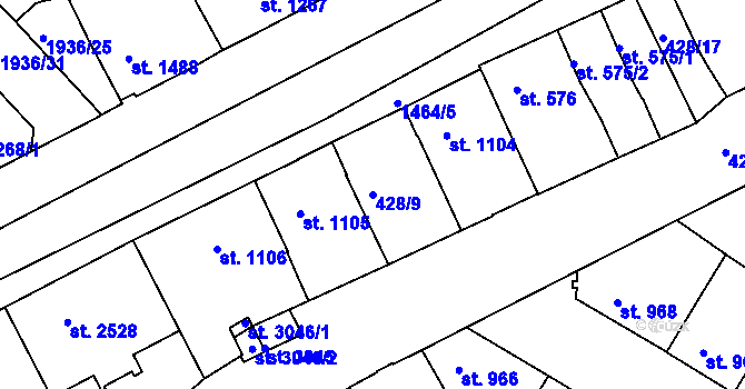Parcela st. 428/9 v KÚ Třebíč, Katastrální mapa