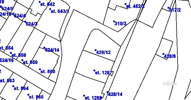 Parcela st. 428/12 v KÚ Třebíč, Katastrální mapa