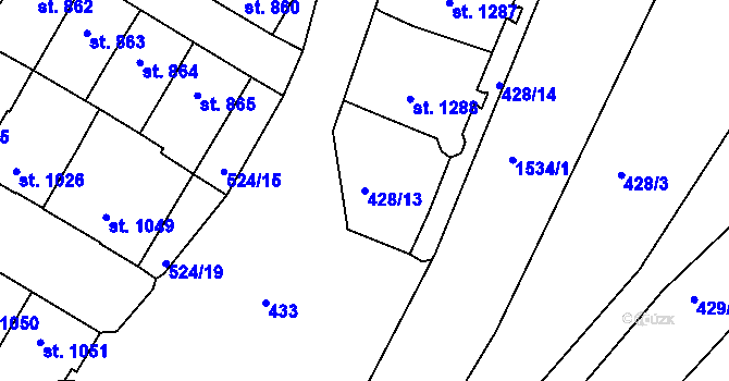 Parcela st. 428/13 v KÚ Třebíč, Katastrální mapa