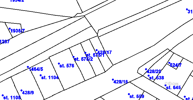 Parcela st. 428/17 v KÚ Třebíč, Katastrální mapa