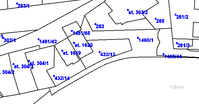 Parcela st. 432/13 v KÚ Třebíč, Katastrální mapa