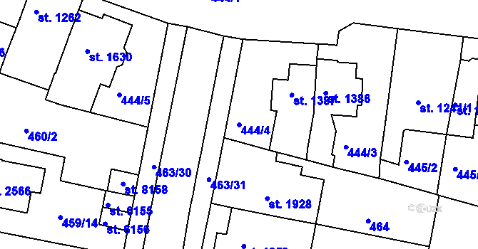 Parcela st. 444/4 v KÚ Třebíč, Katastrální mapa