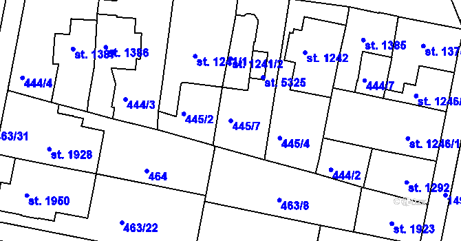 Parcela st. 445/7 v KÚ Třebíč, Katastrální mapa