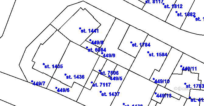 Parcela st. 449/9 v KÚ Třebíč, Katastrální mapa