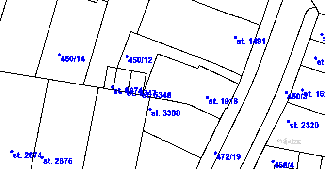 Parcela st. 450/2 v KÚ Třebíč, Katastrální mapa