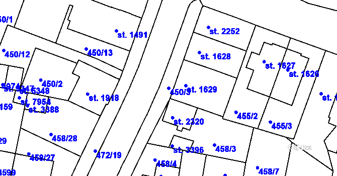 Parcela st. 450/3 v KÚ Třebíč, Katastrální mapa