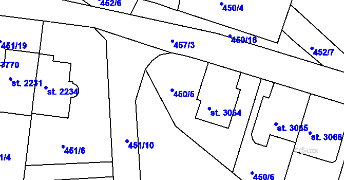 Parcela st. 450/5 v KÚ Třebíč, Katastrální mapa
