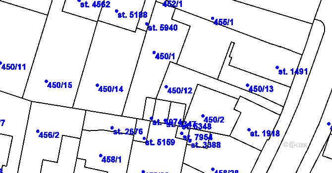 Parcela st. 450/12 v KÚ Třebíč, Katastrální mapa