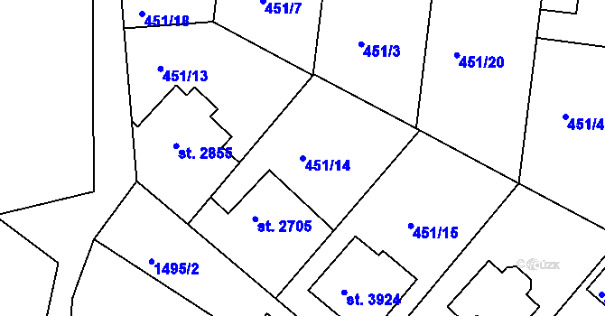 Parcela st. 451/14 v KÚ Třebíč, Katastrální mapa