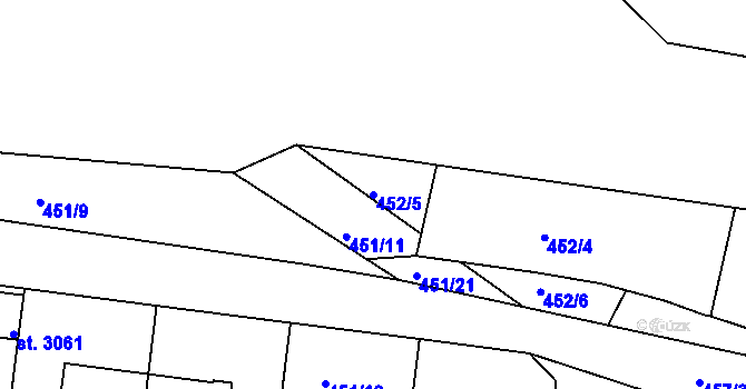 Parcela st. 452/5 v KÚ Třebíč, Katastrální mapa