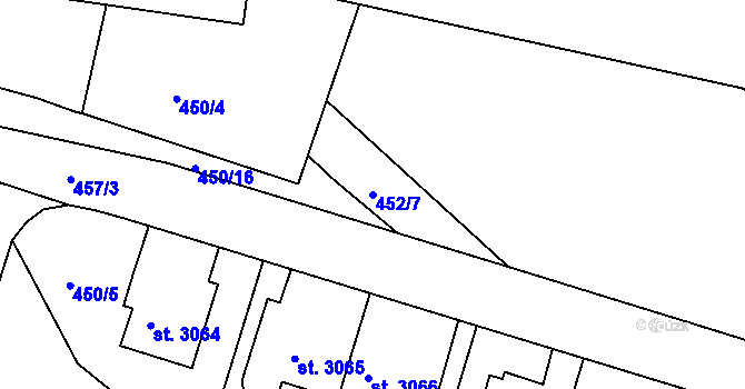 Parcela st. 452/7 v KÚ Třebíč, Katastrální mapa