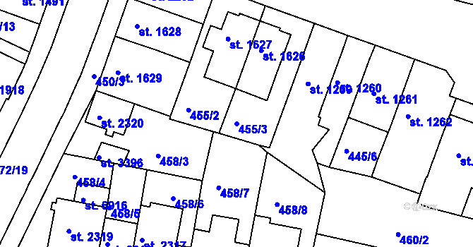 Parcela st. 455/3 v KÚ Třebíč, Katastrální mapa