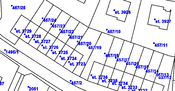 Parcela st. 457/19 v KÚ Třebíč, Katastrální mapa