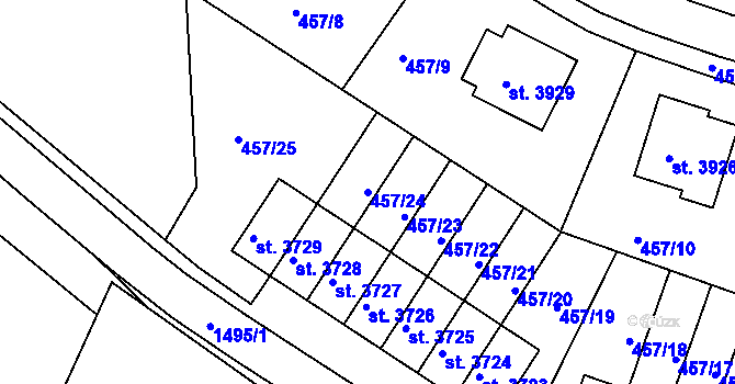 Parcela st. 457/24 v KÚ Třebíč, Katastrální mapa