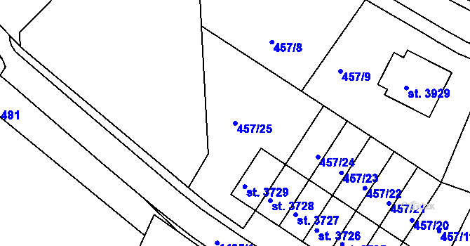 Parcela st. 457/25 v KÚ Třebíč, Katastrální mapa