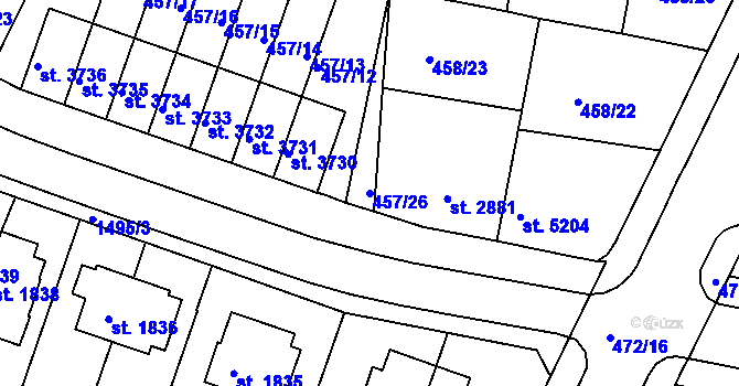 Parcela st. 457/26 v KÚ Třebíč, Katastrální mapa