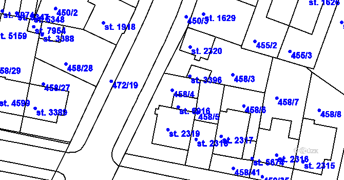 Parcela st. 458/4 v KÚ Třebíč, Katastrální mapa