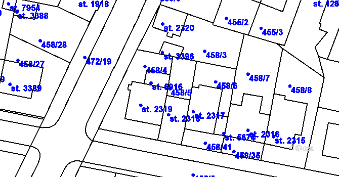 Parcela st. 458/5 v KÚ Třebíč, Katastrální mapa