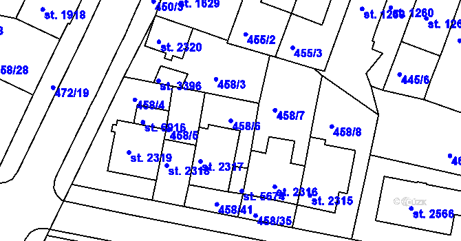 Parcela st. 458/6 v KÚ Třebíč, Katastrální mapa