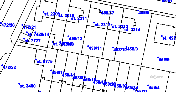 Parcela st. 458/11 v KÚ Třebíč, Katastrální mapa