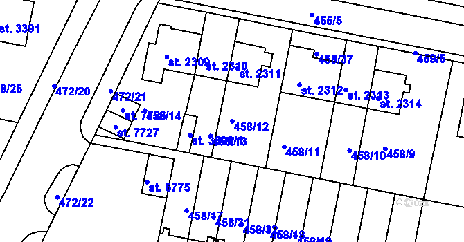 Parcela st. 458/12 v KÚ Třebíč, Katastrální mapa