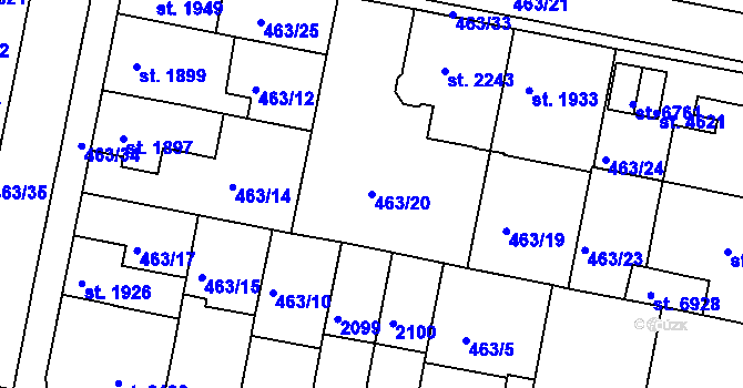 Parcela st. 463/20 v KÚ Třebíč, Katastrální mapa