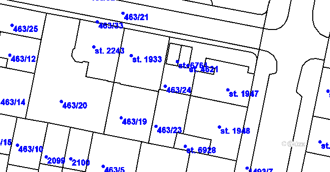 Parcela st. 463/24 v KÚ Třebíč, Katastrální mapa