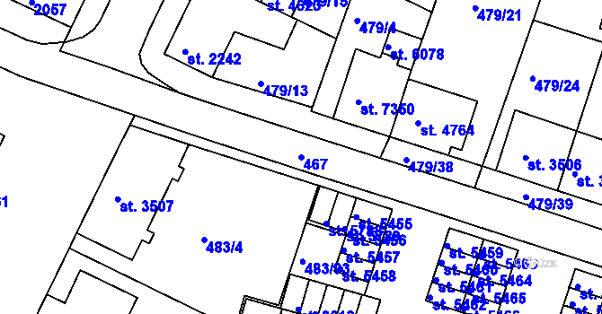 Parcela st. 467 v KÚ Třebíč, Katastrální mapa